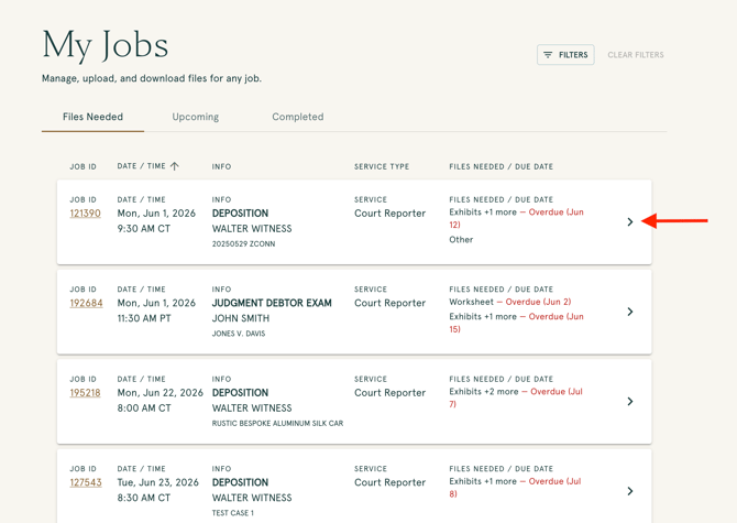 My Jobs page
