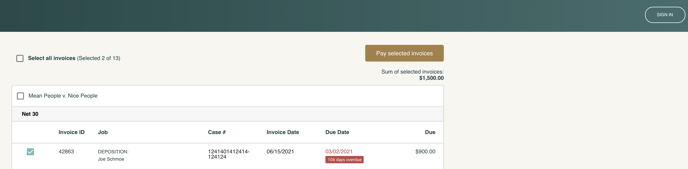 screenshot showing overdue invoice