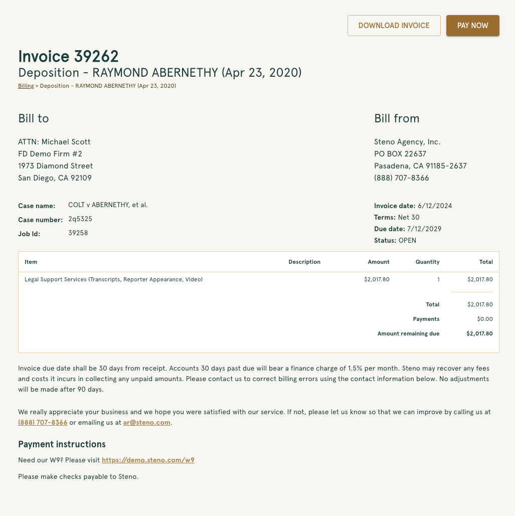 Justin Invoice Viewing and Paying Invoices On Your Firm Dashboard